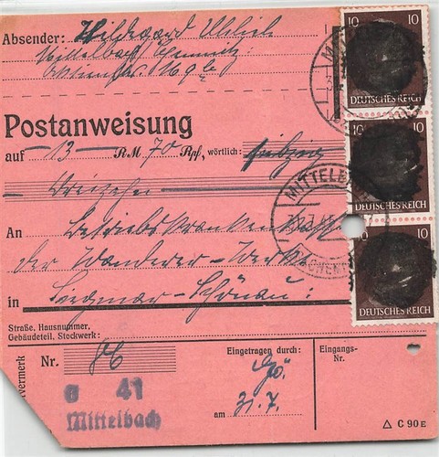 897085 sbz postanweisung - postanweisung, mit